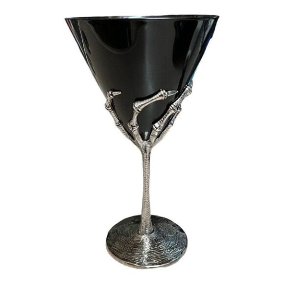 HALLOWEEN SKELETON HAND MARTINI GLASS COCKTAIL Goblet Stem Silver Party